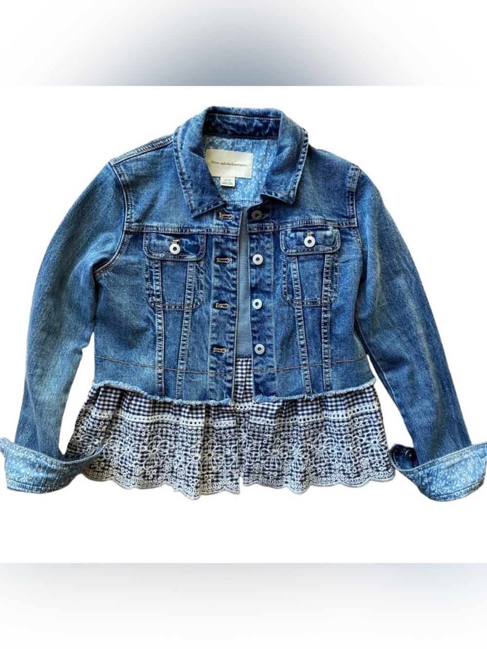 Anthropologie Pilcro Denim Jacket with Gingham Eyelet Trim XS